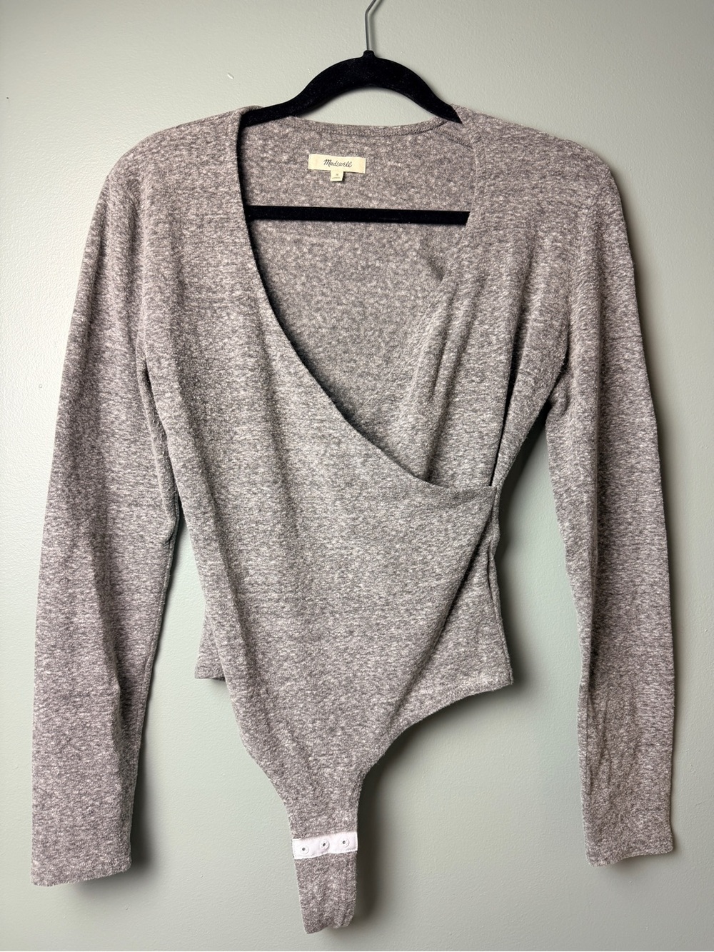 Madewell Heather Gray Wrap-Front Long Sleeve Bodysuit Size Medium